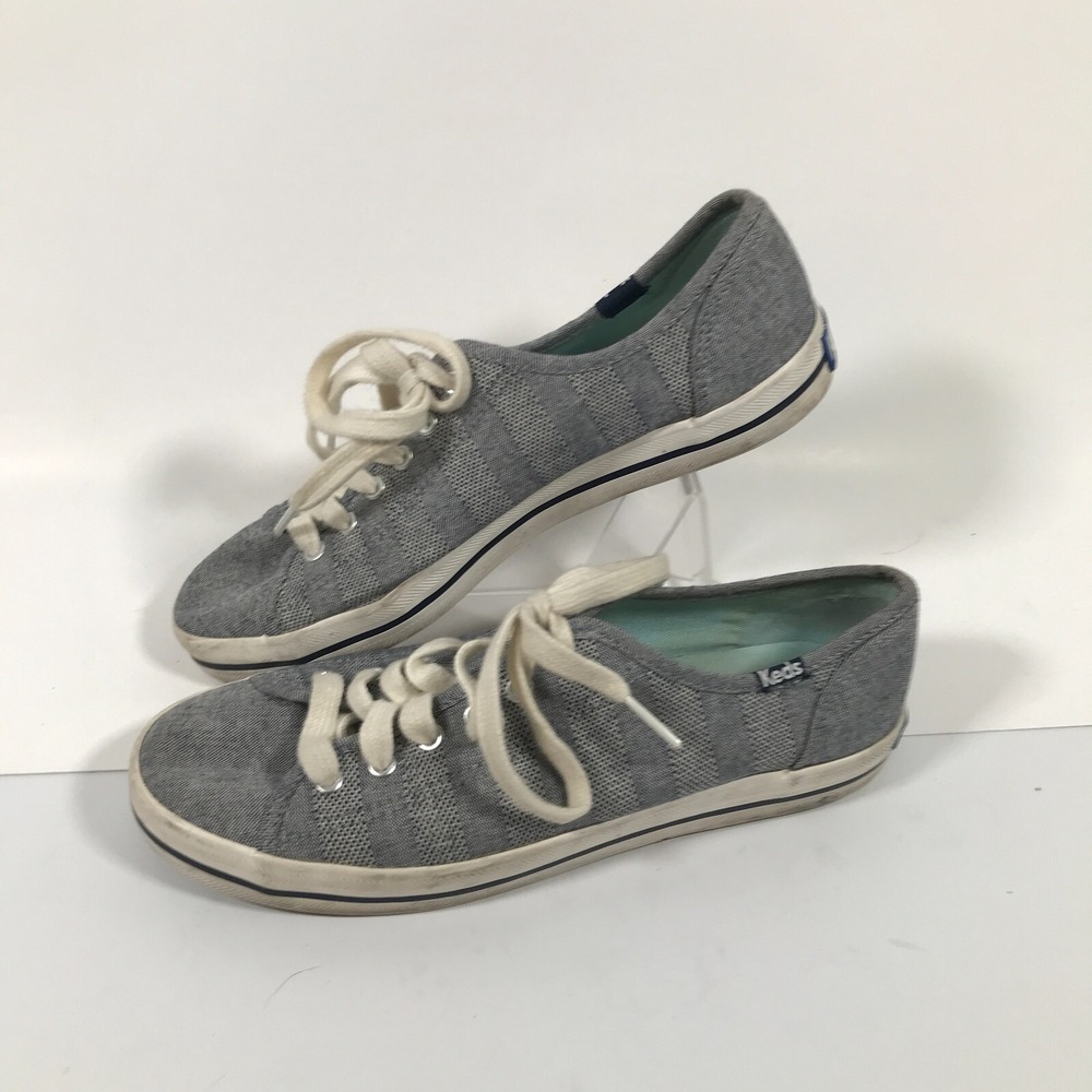 Keds Champion Womens Gray White Striped Canvas Low Top Sneakers WF54698 Size 6.5